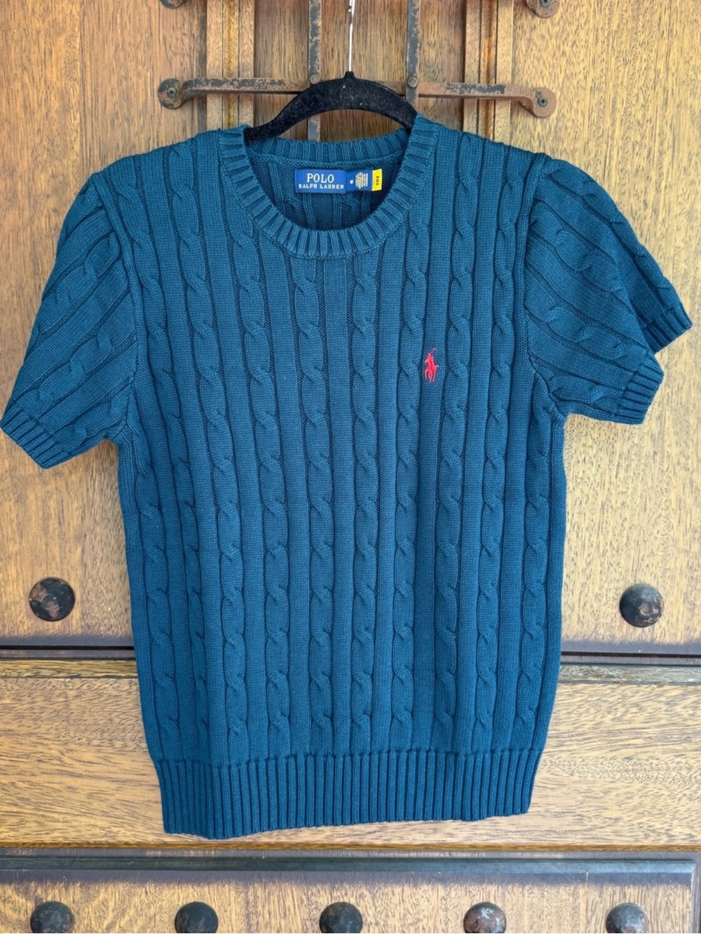 Polo by Ralph Lauren Dark Green Cable Knit Short-Sleeve Sweater Size M
